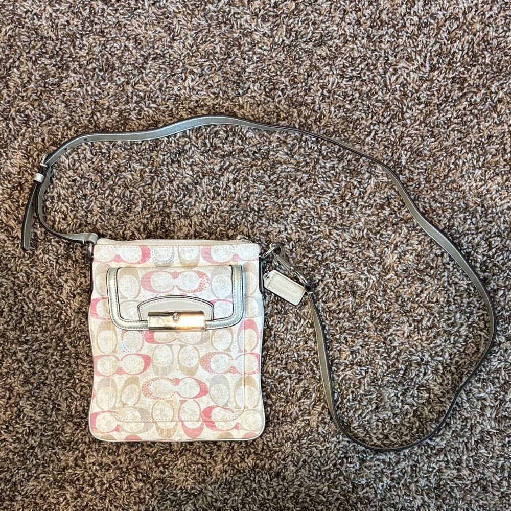 Coach Pink and Cream Patterned Crossbody Bag